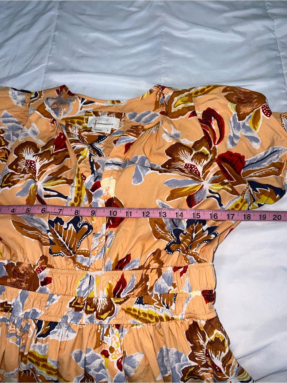 Anthropologie Somerset Mini Dress Women’s Medium Tiered Floral Orange B4 - Picture 6 of 7